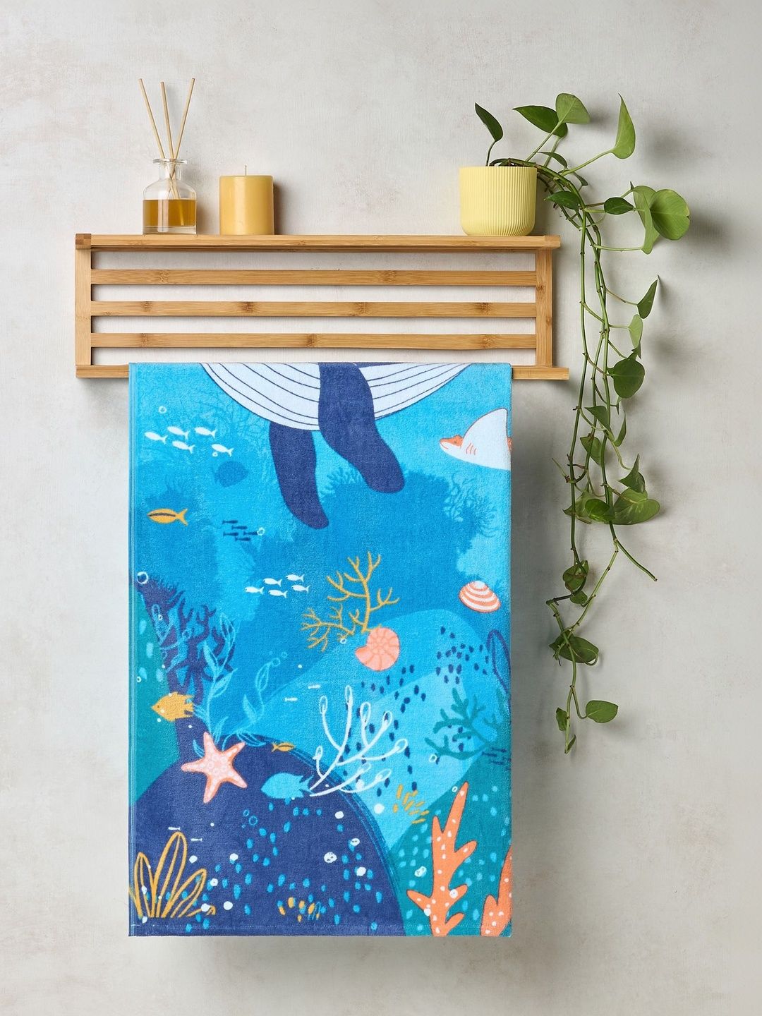 Himeya Kids Sea Green Printed 350 GSM Cotton Bath Towel-image-26