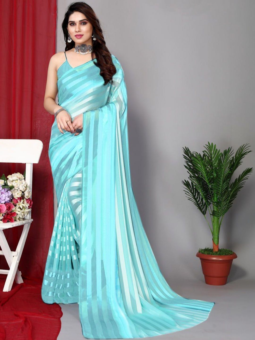 SHUBHSWAR Striped Satin Fashion Saree-picture-49