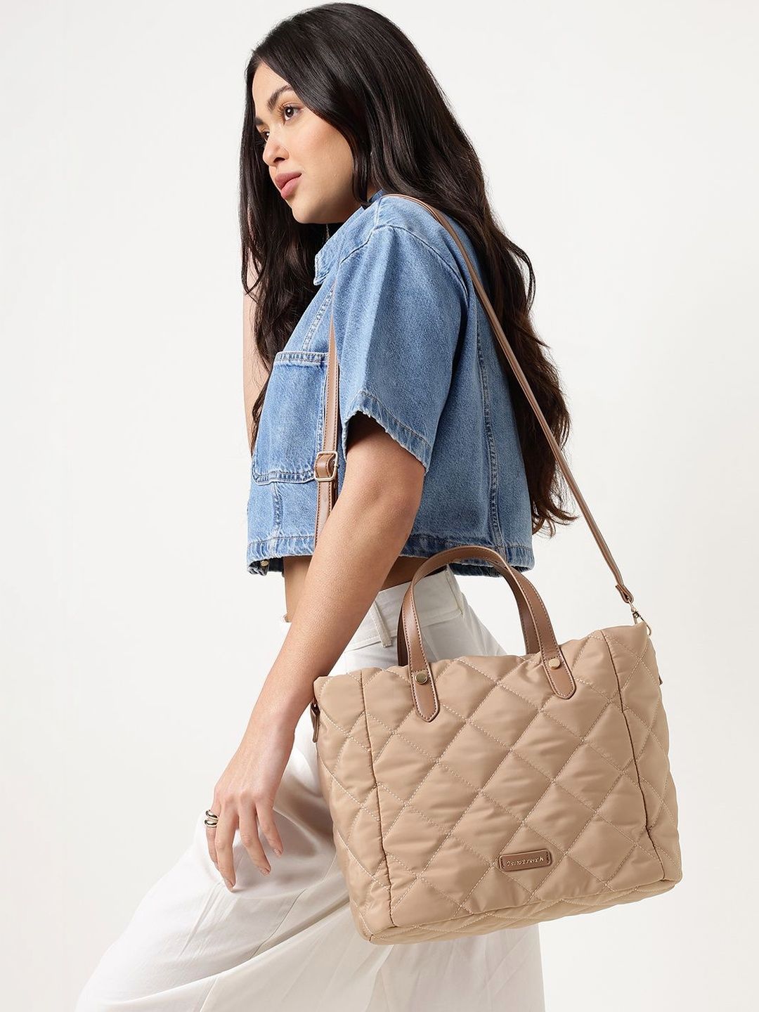 Fastrack Women Gridline Beige Tote Fits Upto 14" Laptop-picture-21