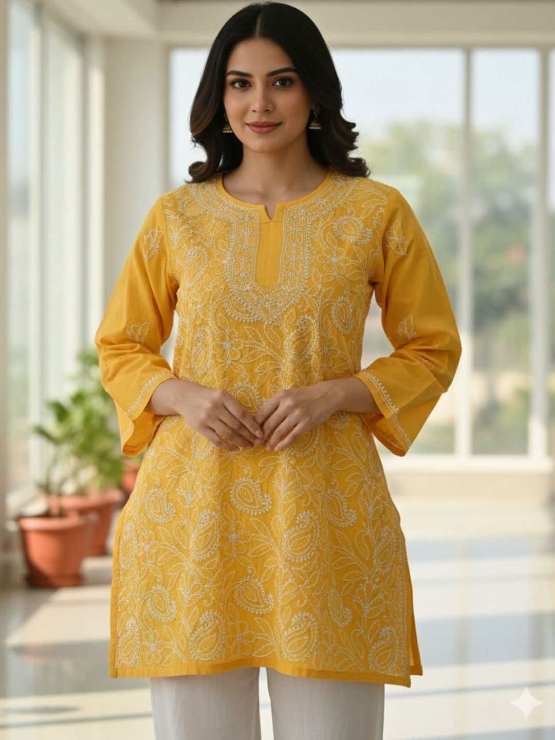 Silakaari Ethnic Motifs Embroidered Chikankari Pure Cotton Handloom Chikankari Kurti-picture-53