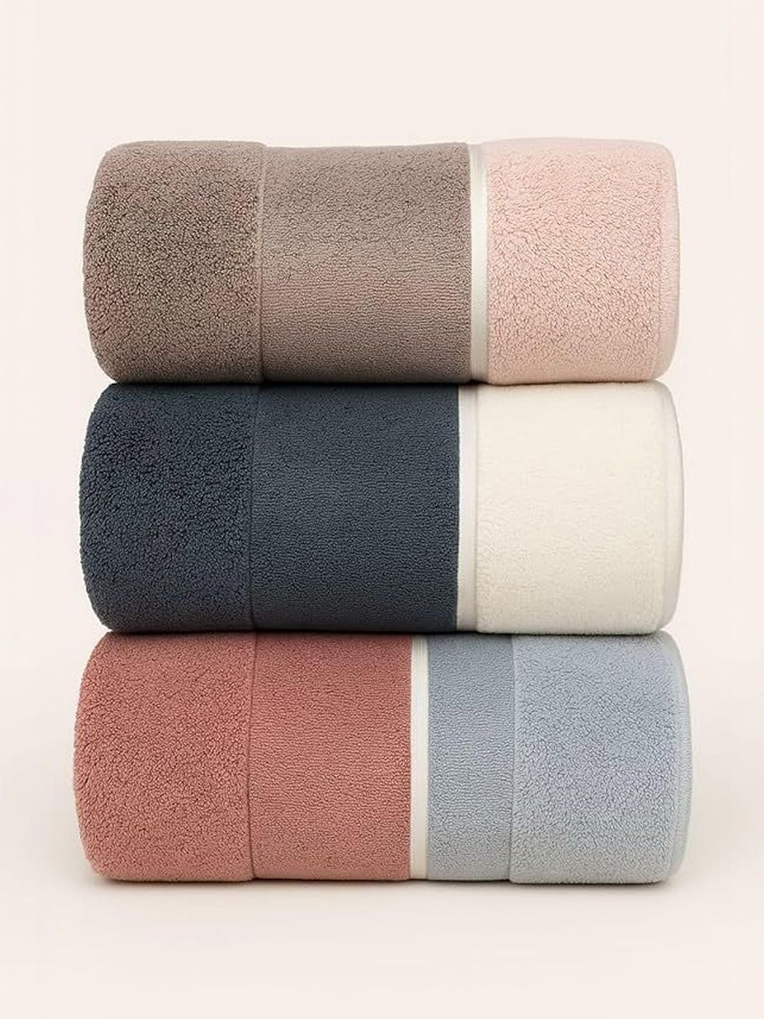DIVYAM - JOY OF COMFORT 3Pcs White & Pink Colourblocked 400 GSM Microfiber Hand Towels-image-40