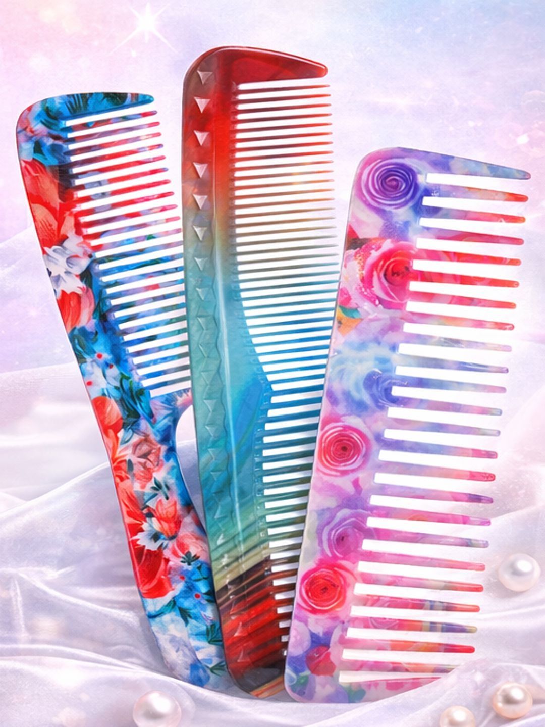 ANKITA Set Of 3 Printed Durable Hair Combs