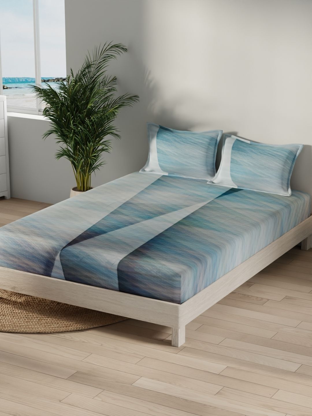 Nautica Blue King Bedsheet with 2 Pillow Covers-image-45