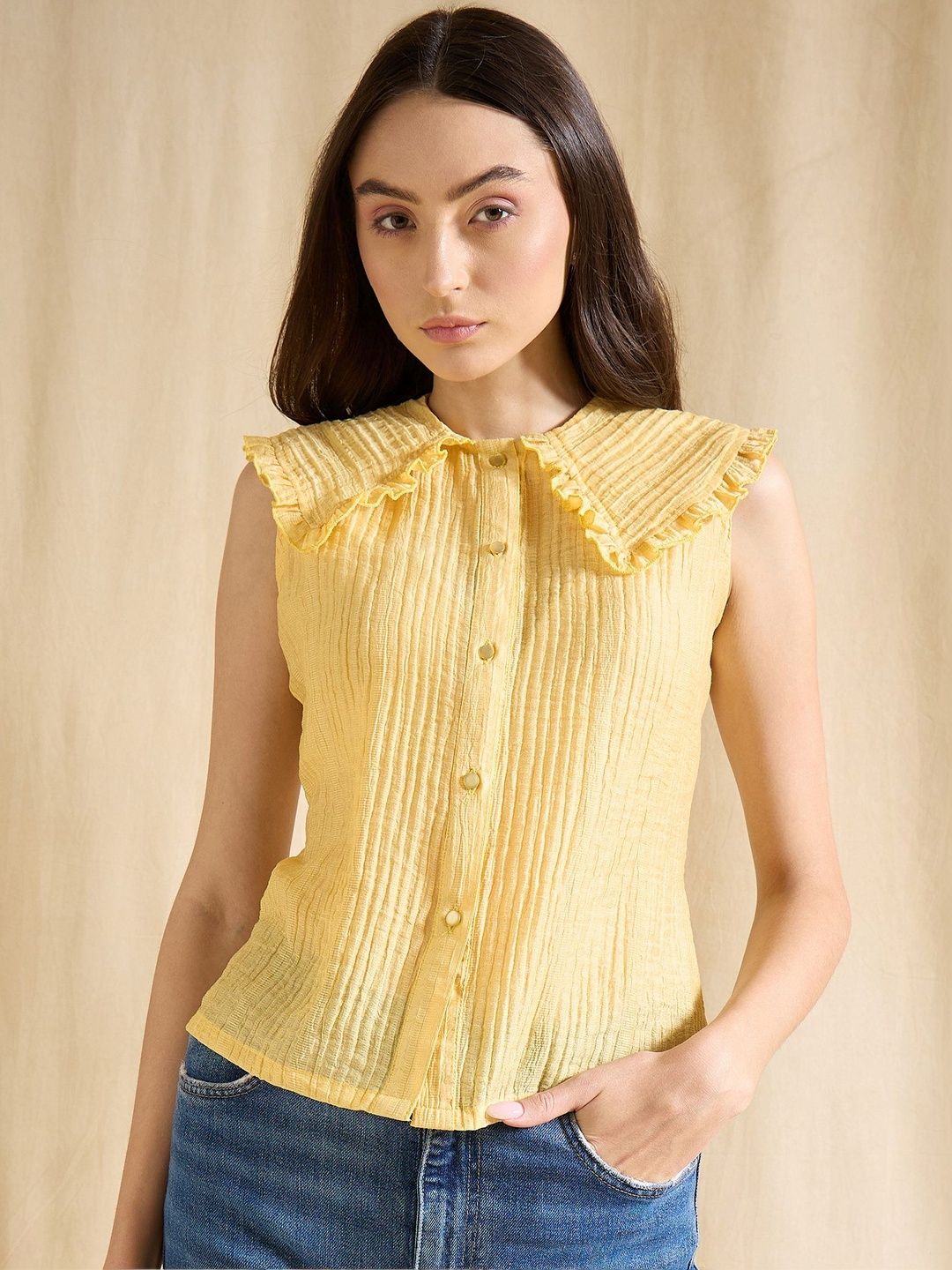 DRAPE AND DAZZLE Peter Pan Collar Ruffles Top-picture-30