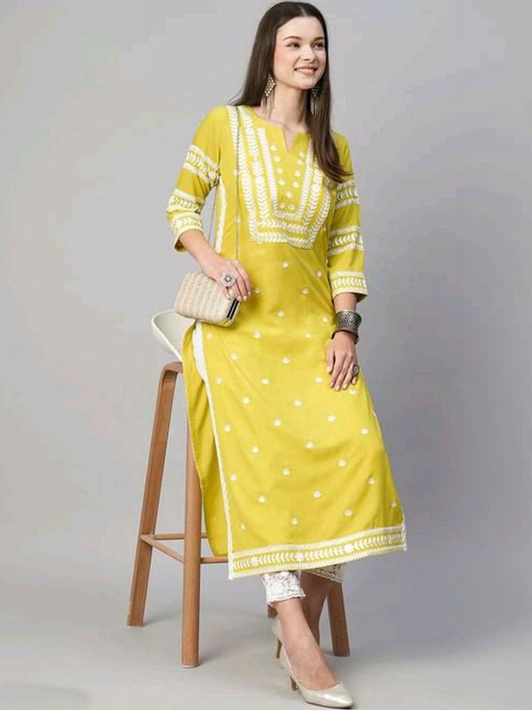JBTEX Ethnic Motifs Embroidered V-Neck Thread Work Thread Work Kurti-image-48