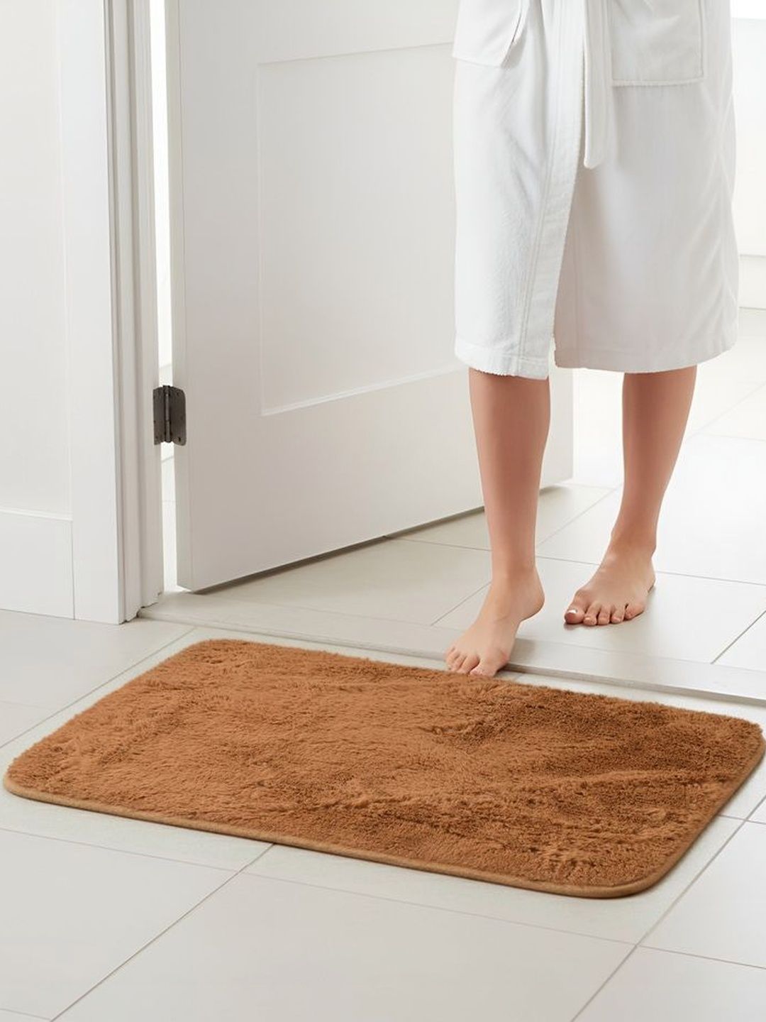 FINE TEX WORLD Beige Soft Fluffy Anti Skid Rectangular Doormats-image-21