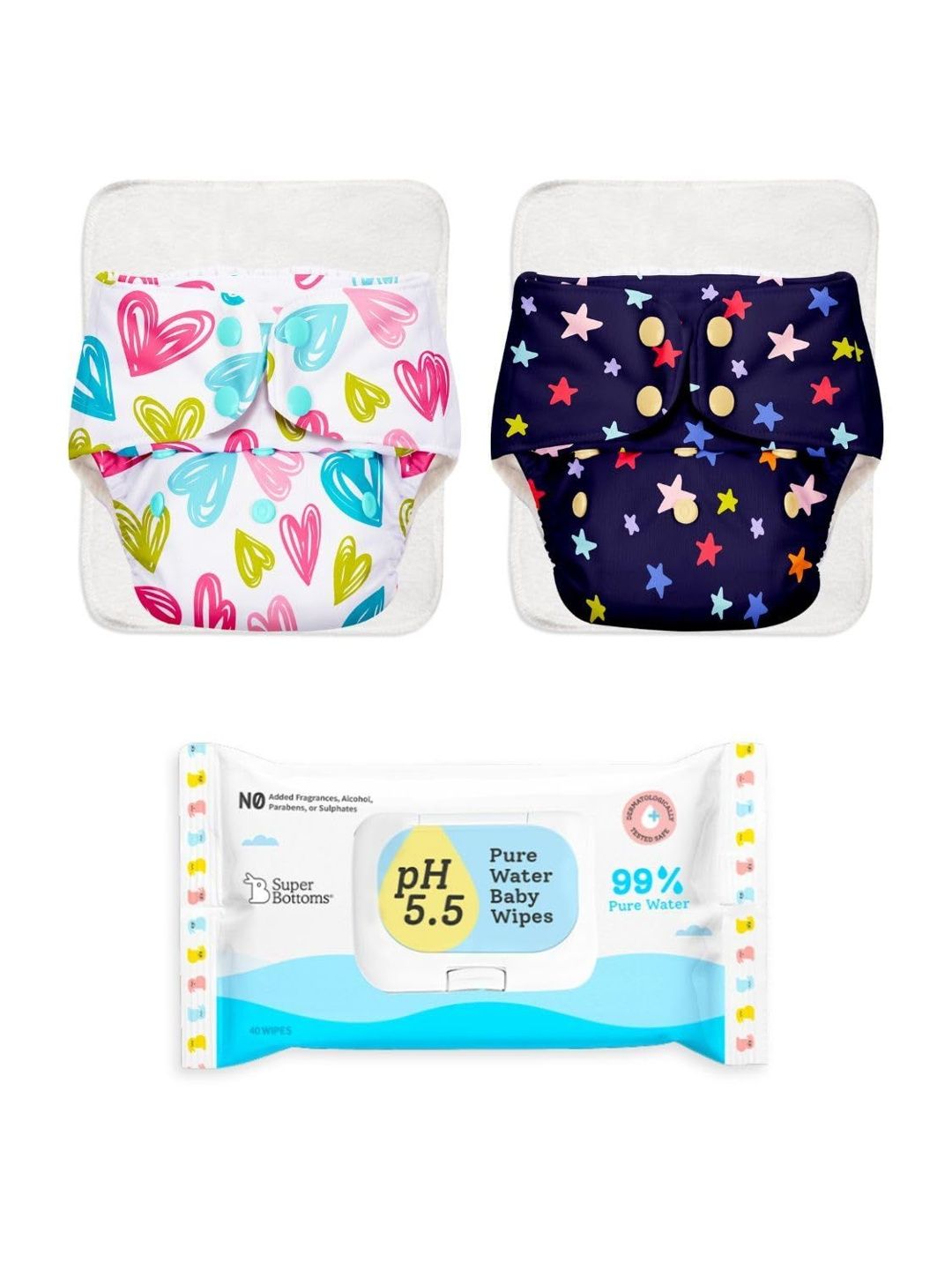 SuperBottoms Set Of 2 Reusable Cloth Diapers With Hydrating Wipes-picture-36