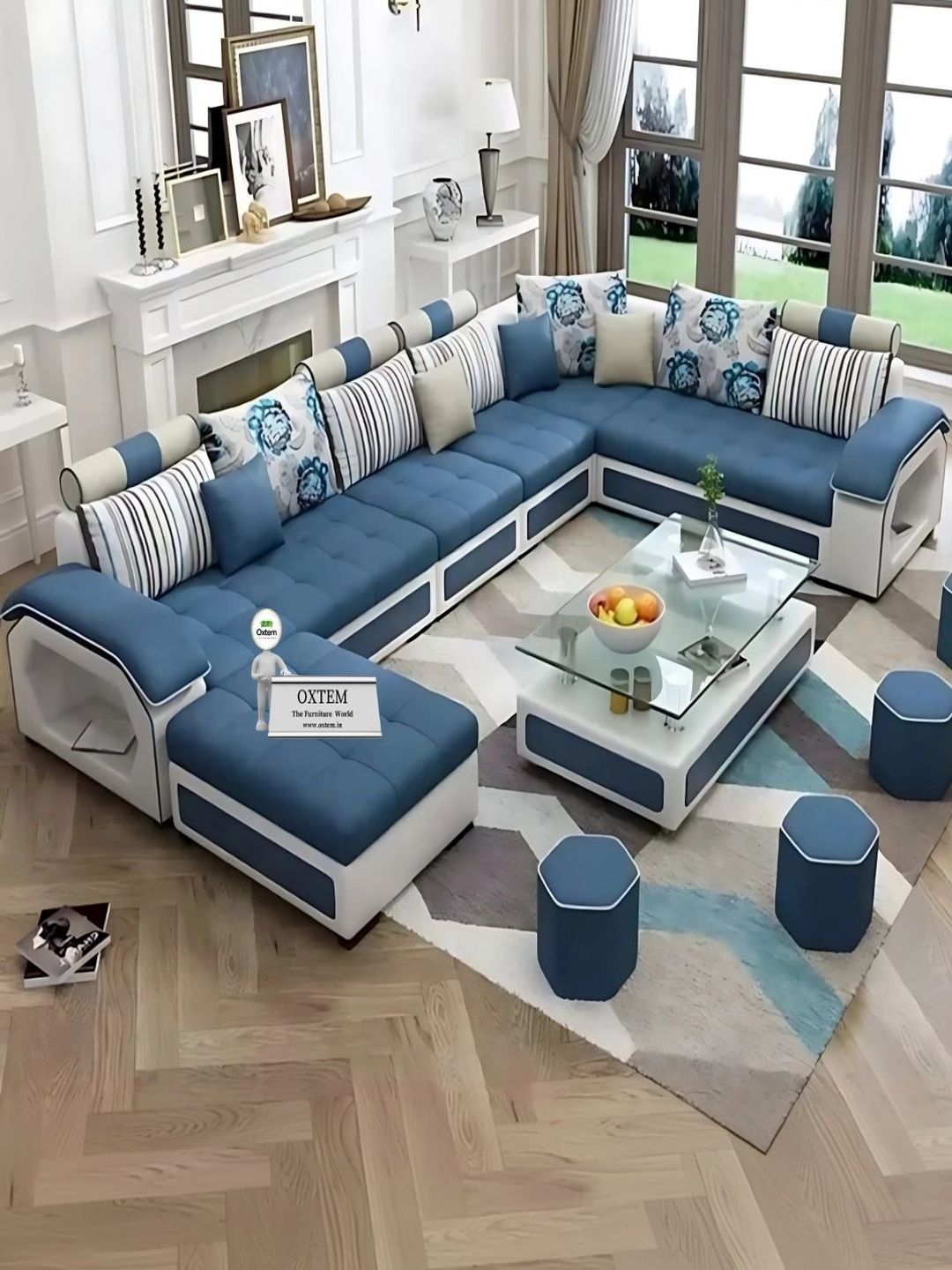 Oxtem The Furniture World Beige 10-Seater Sofa With Tea Table