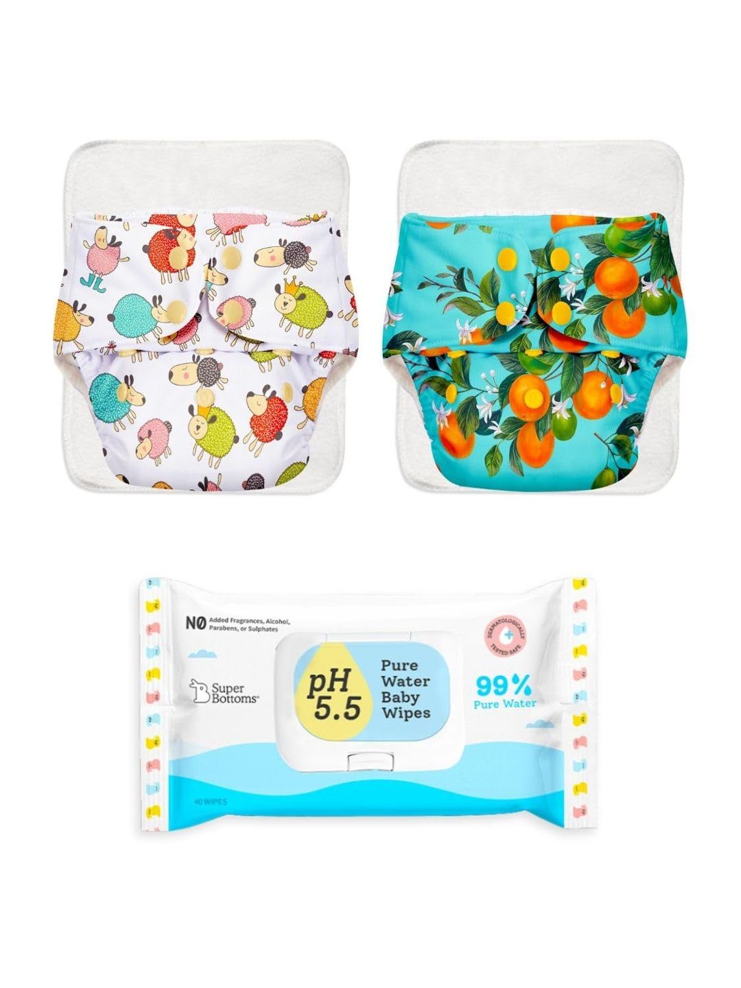SuperBottoms Set Of 2 Reusable Cloth Diapers With Hydrating Wipes-picture-21