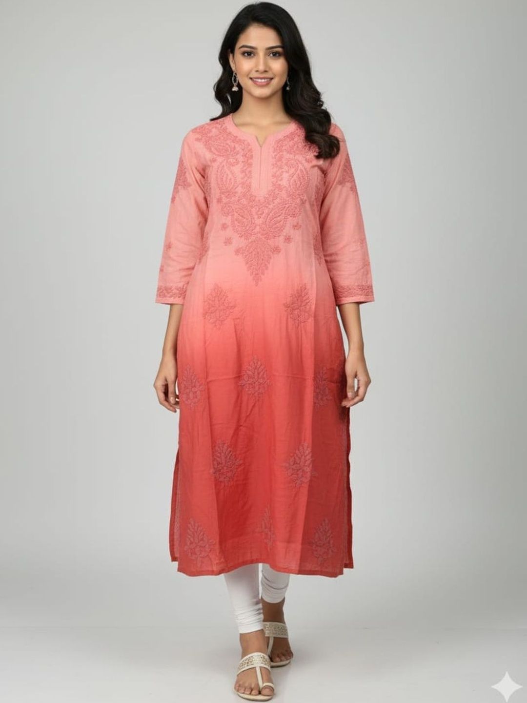Silakaari Ethnic Motifs Embroidered V-Neck Chikankari Chanderi Silk Chikankari Kurti-picture-17