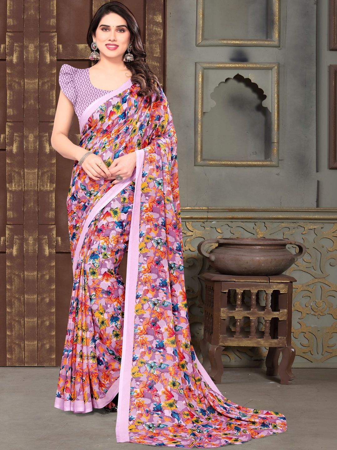 SHUBHSWAR Floral Pure Georgette Fashion Saree-picture-45