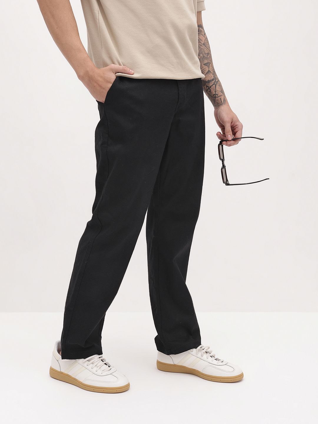 The Roadster Life Co. Men Comfort Stretch Cotton Relaxed Fit Adjustable Waist Trousers-image-32