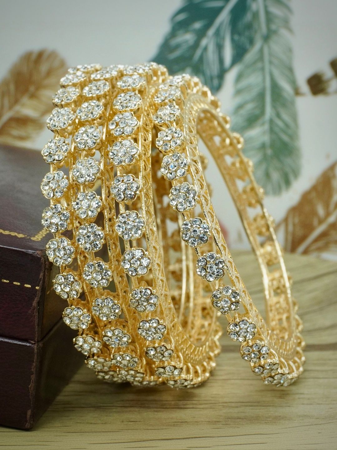 Panini jewels Set Of 4 Gold Plated American Diamond-Studded Bangles