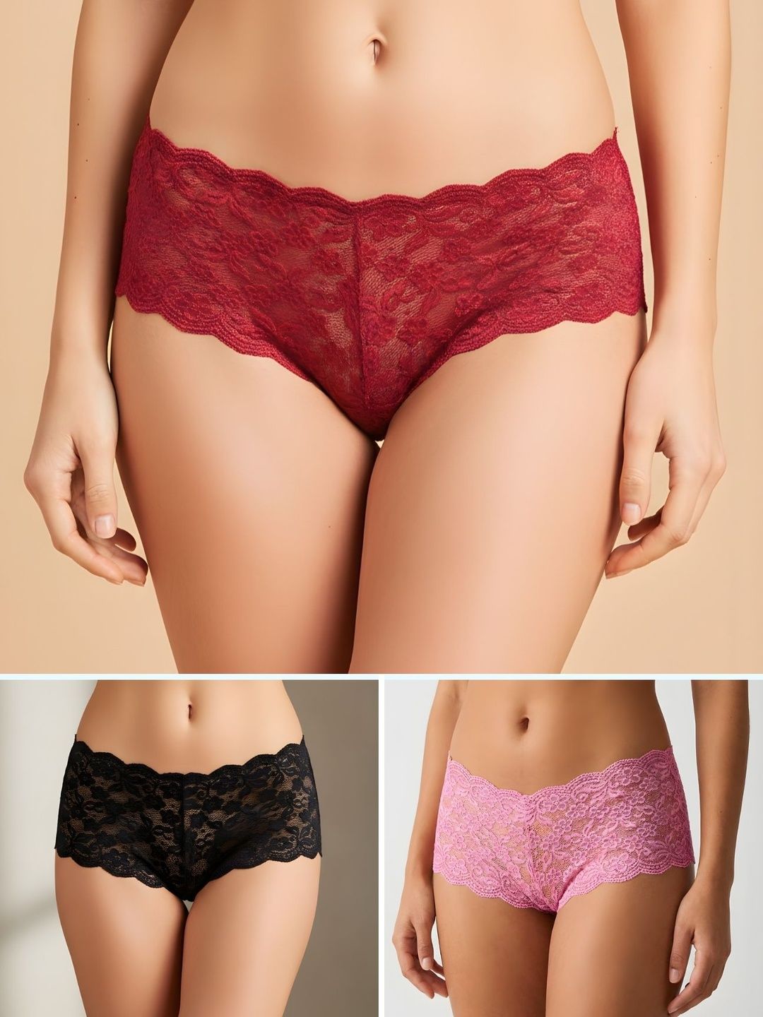 Xs and Os Women Pack of 3 Self Design Lace Hipster Briefs-picture-30