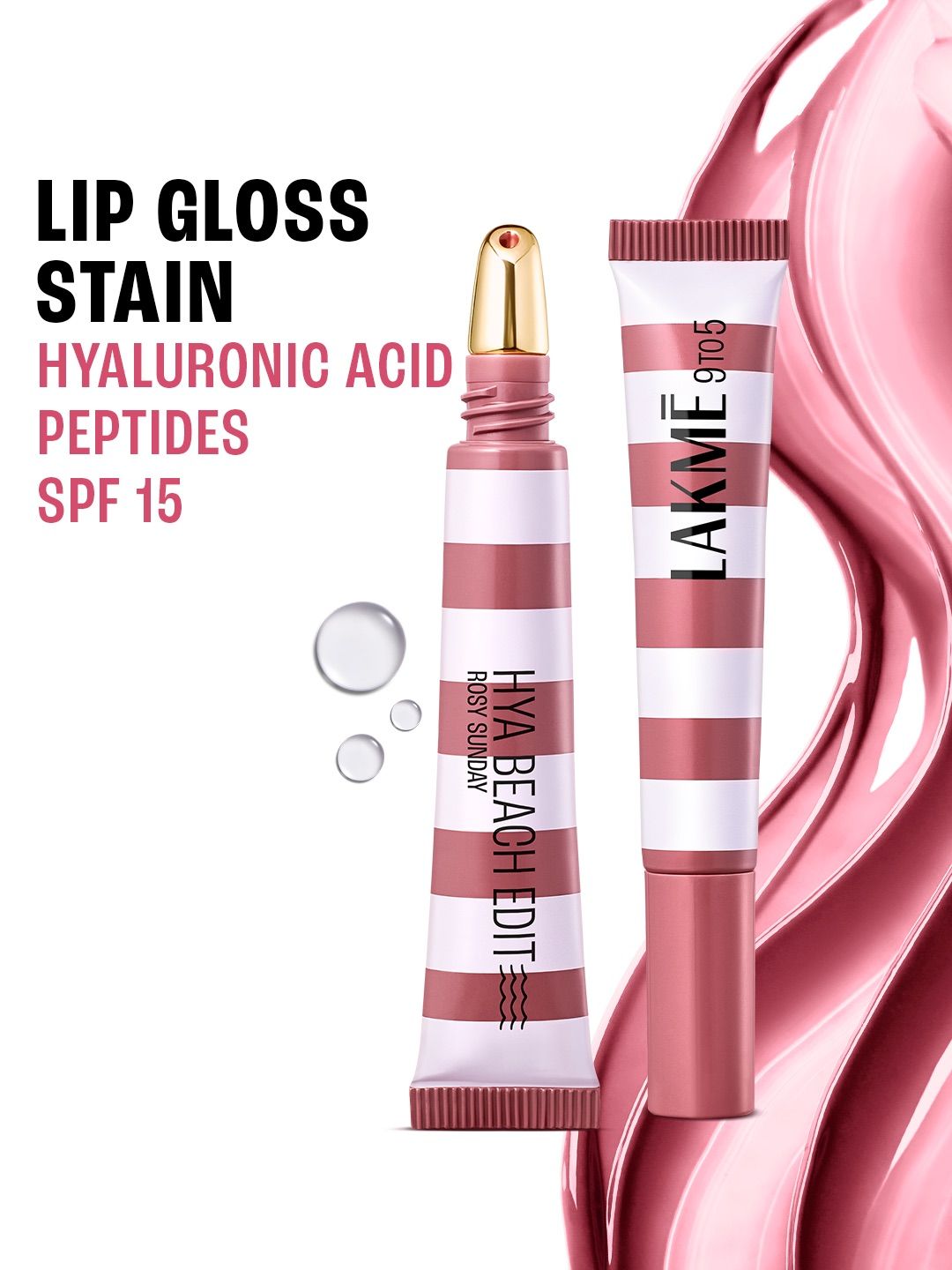 Lakme 9to5 Hya Beach Edit Lip Gloss Stain with SPF15 10ml - Rosy Sunday 2