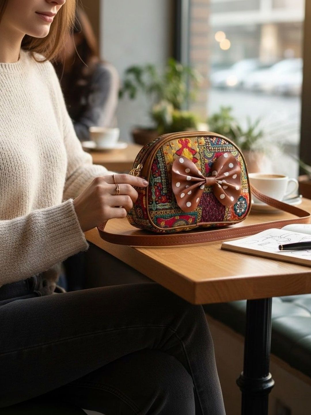 HERE&NOW Ethnic Motifs Printed Sling Bag with Bow Detail-picture-39