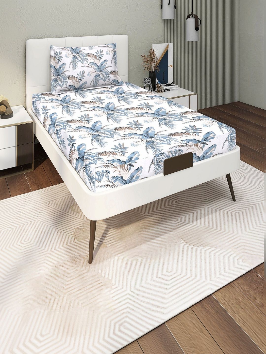 DREAM LIVING White Floral 144 TC Single Bedsheet with 1 Pillow Covers-image-35