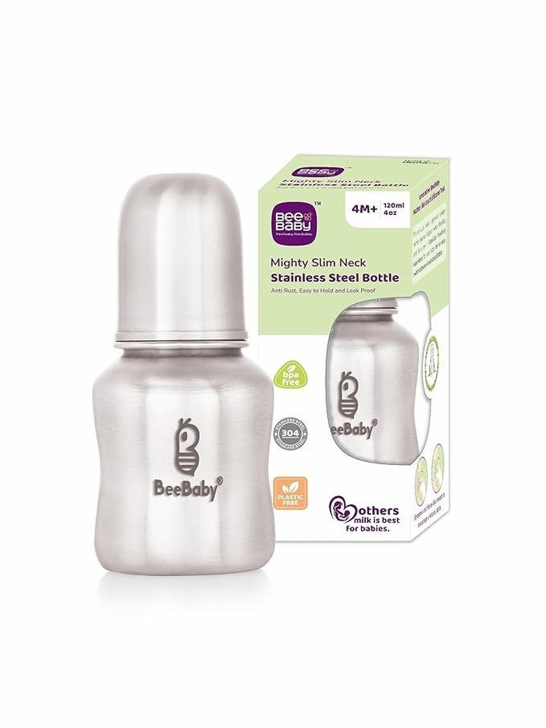 Beebaby Infants Grey Anti-Colic Stainless Steel Feeding Bottle - 120ml-picture-24