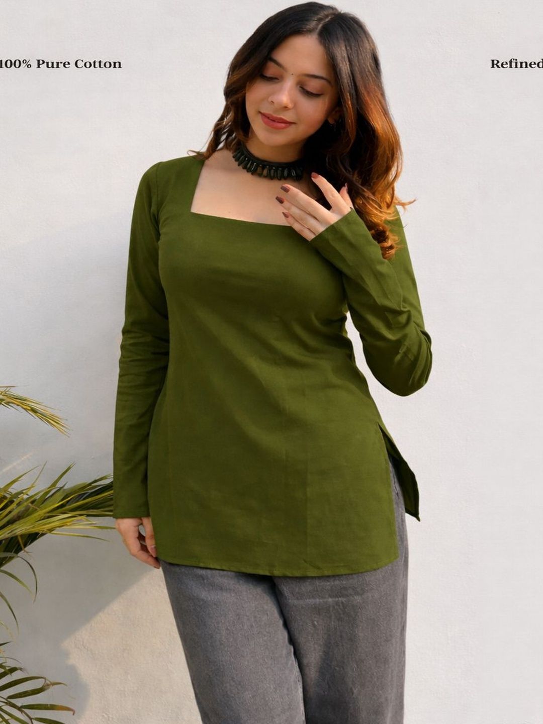 JAHIDA COMFORT WITH STYLE Square Neck Pure Cotton Blend Kurti-picture-24