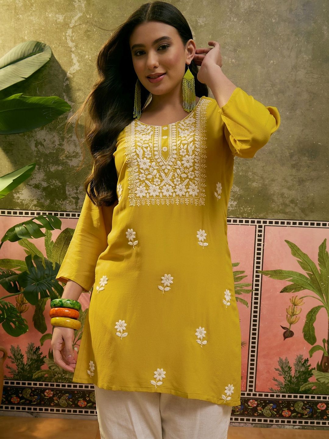 Sangria Floral Embroidered Round Neck Straight Kurti-picture-35