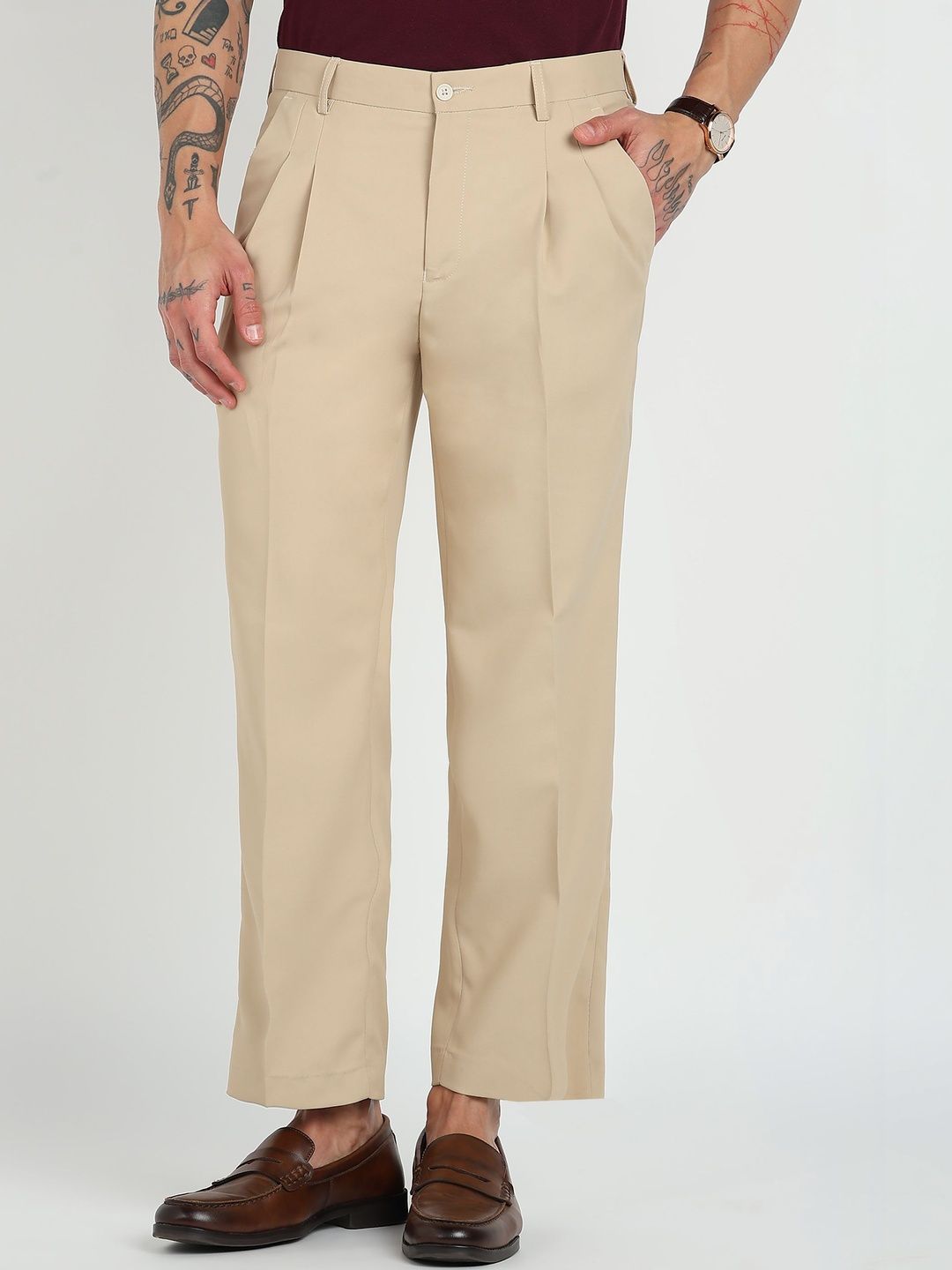 MANCREW Men Relaxed Wrinkle Free Pleated Trousers-picture-56