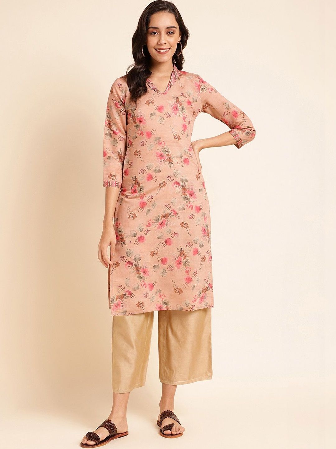 Ishin Floral Printed V-Neck Kurti-picture-21