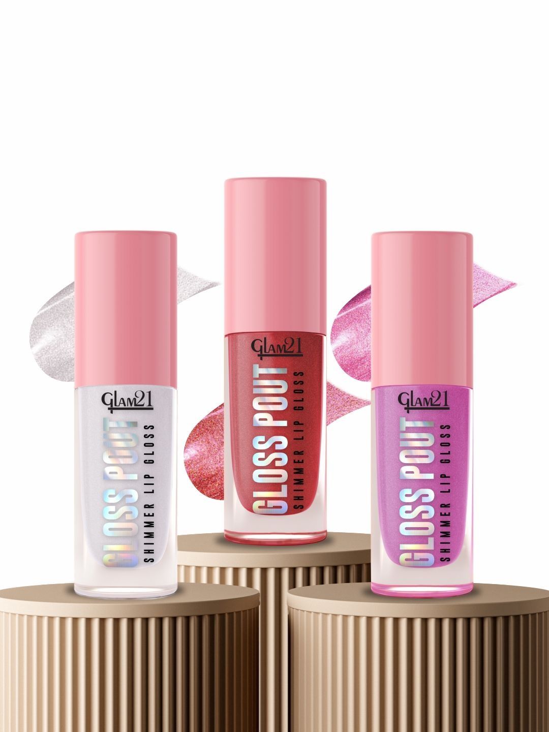 GLAM21 Set Of 3 Gloss Pout Shimmer Lip Gloss - 7 g Each - 01 - 03 - 04-image-34