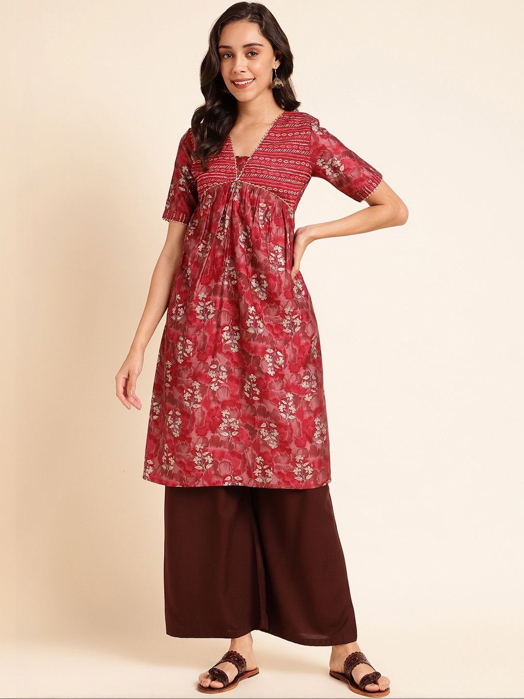 Ishin Floral Printed V-Neck Empire Kurti-picture-20