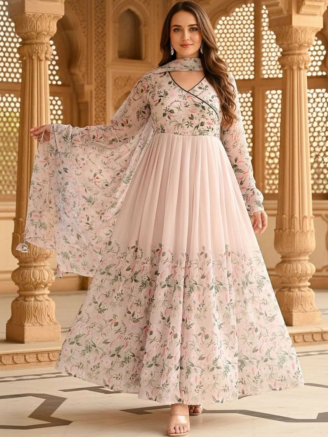 Anouk Rustic Women Floral Printed Tiered Kurta with Trousers & With Dupatta-picture-35