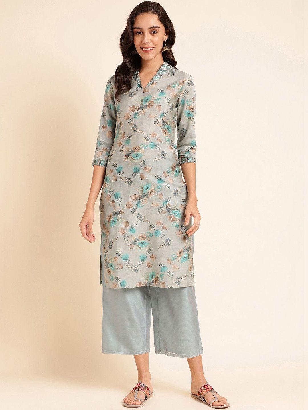 Ishin Floral Printed V-Neck Kurti-picture-56