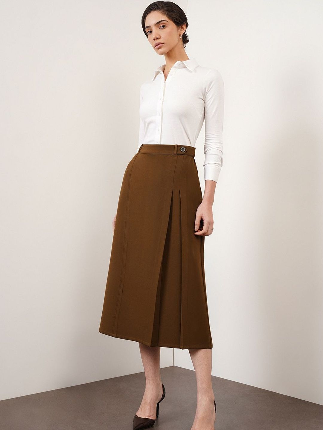 FableStreet Women Accordion Pleated Back Slit Midi A-Line Skirt-image-31