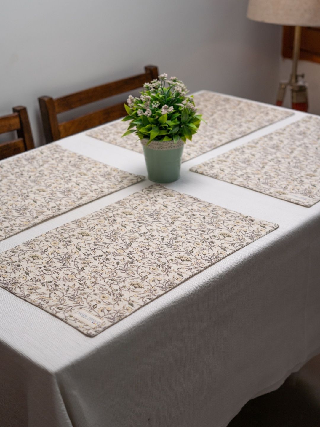 Home Prides Yellow & Beige Printed Cotton Rectangle 4-Pcs Table Placemats-image-29