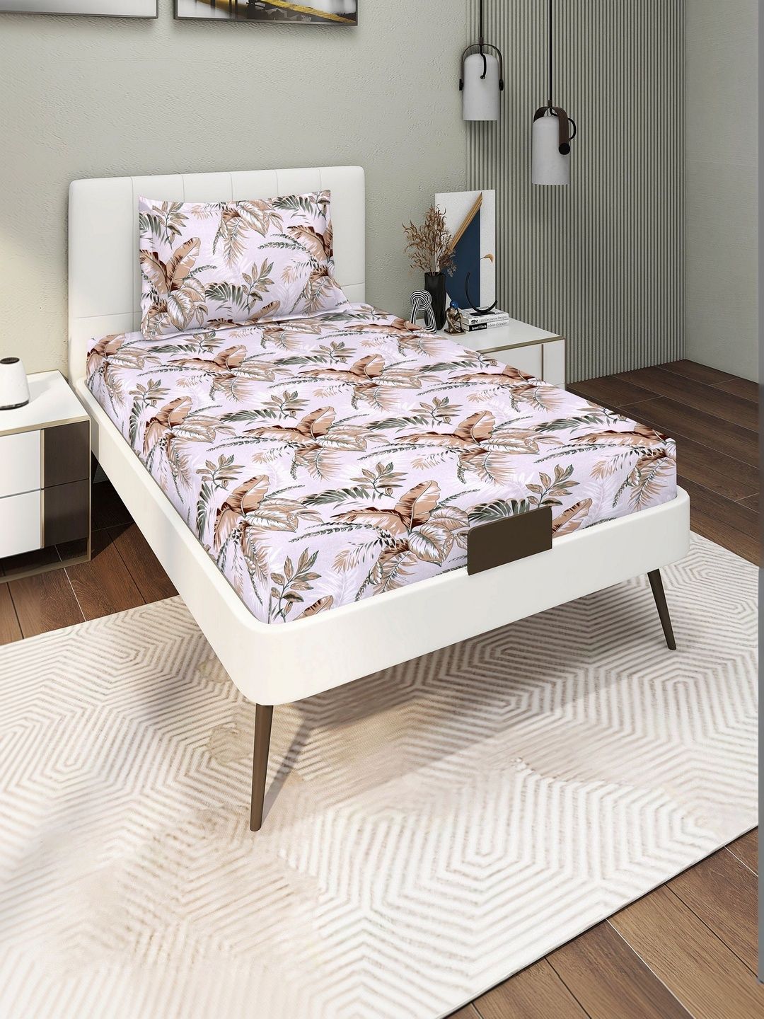 DREAM LIVING Off White Floral 144 TC Single Bedsheet with 1 Pillow Covers-image-34