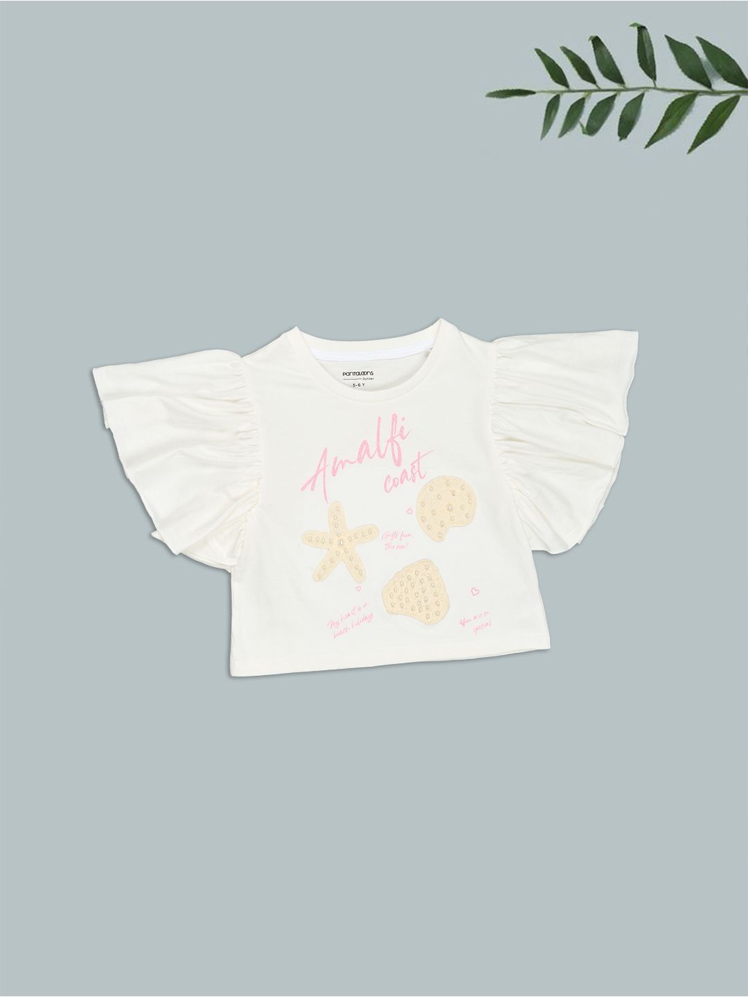 Pantaloons Junior Typography Printed Flared Sleeve Applique Detail Cotton Top-picture-51