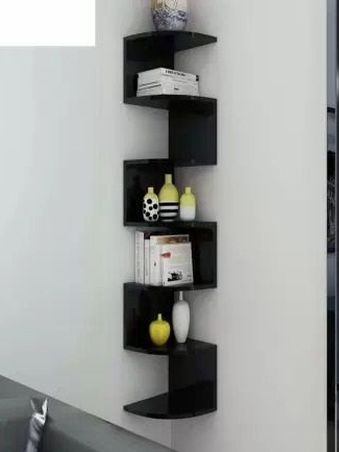 CraftOnline Black MDF Corner Wall Shelf-image-21