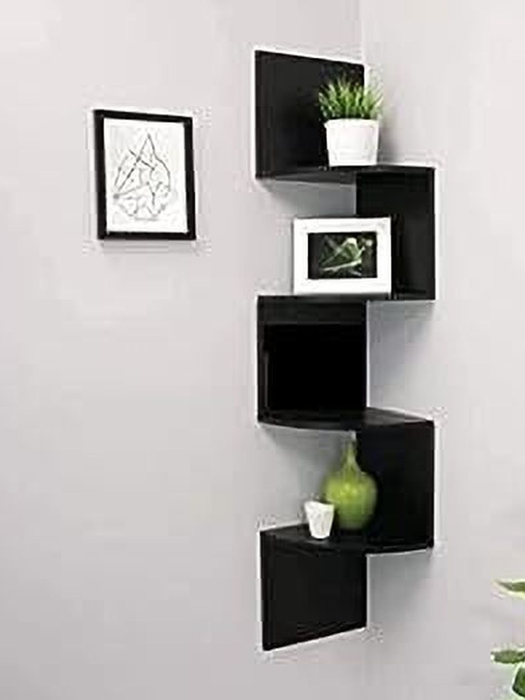 CraftOnline Black MDF Corner Wall Shelf-picture-12