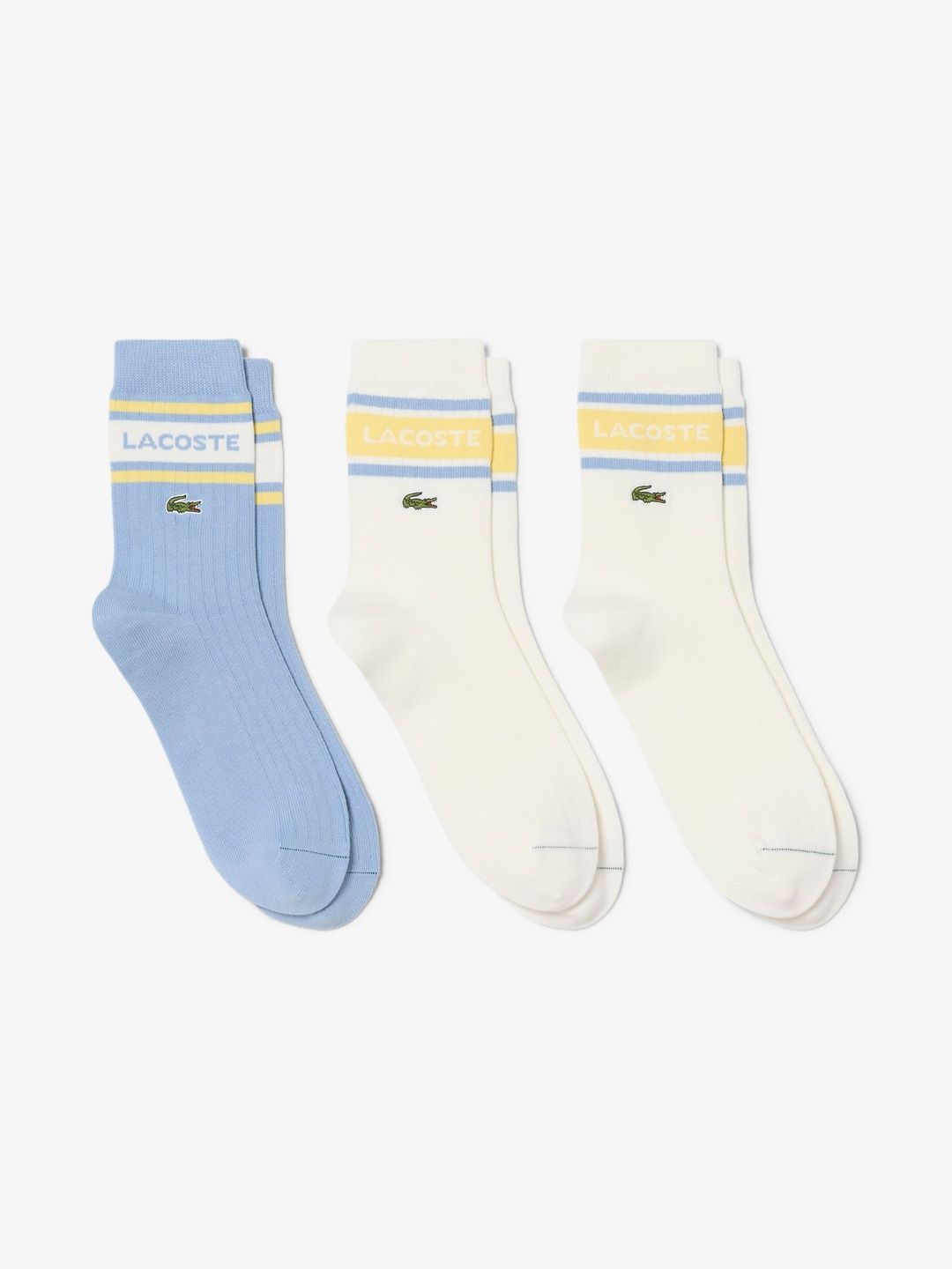 Lacoste Men Pack of 3 Cotton Blend Assorted Striped Above Ankle Socks-image-36