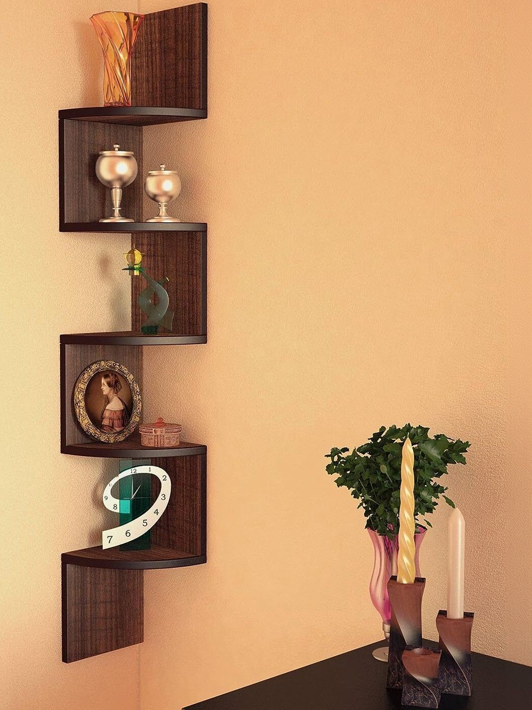 CraftOnline Brown MDF Corner Wall Shelf-image-22