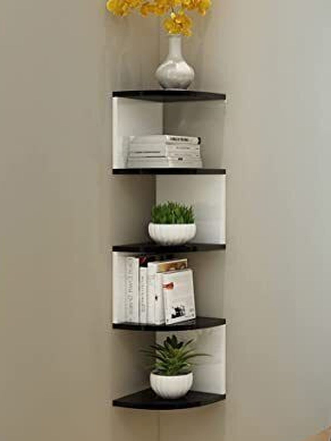 CraftOnline Black & White MDF Corner Wall Shelf-image-25