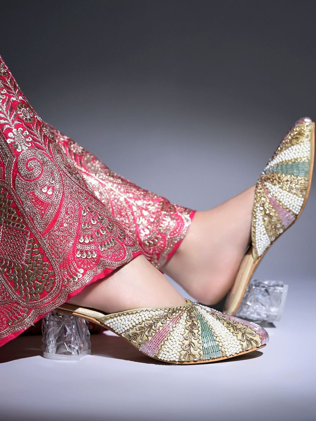 HVNLY BY SHOETOPIA Girls Embellished Party Block Mules