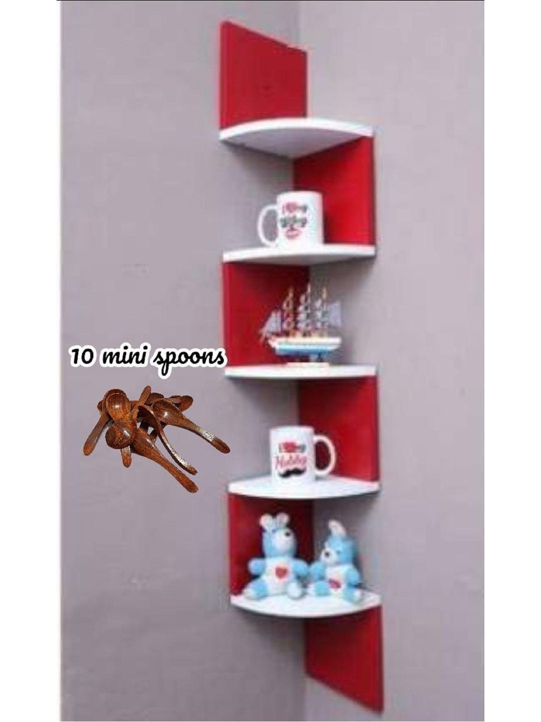 CraftOnline Red & White MDF Corner Wall Shelf-picture-23
