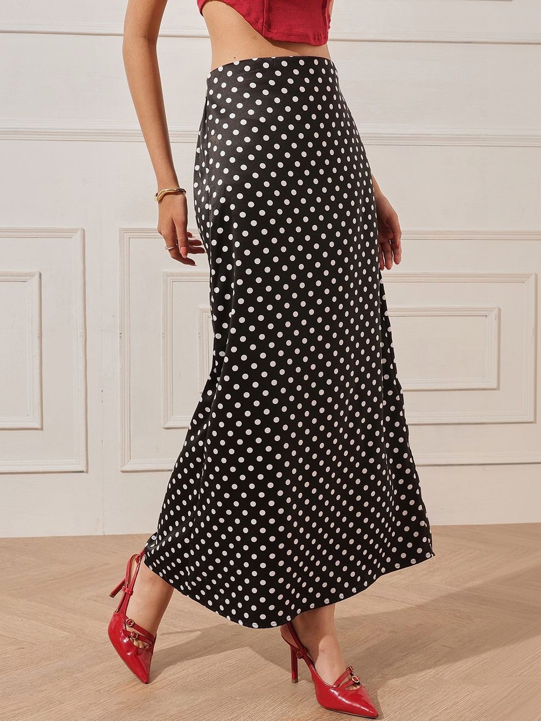 STREET 9 Women Satin Geometric Maxi A-Line Skirt-picture-36
