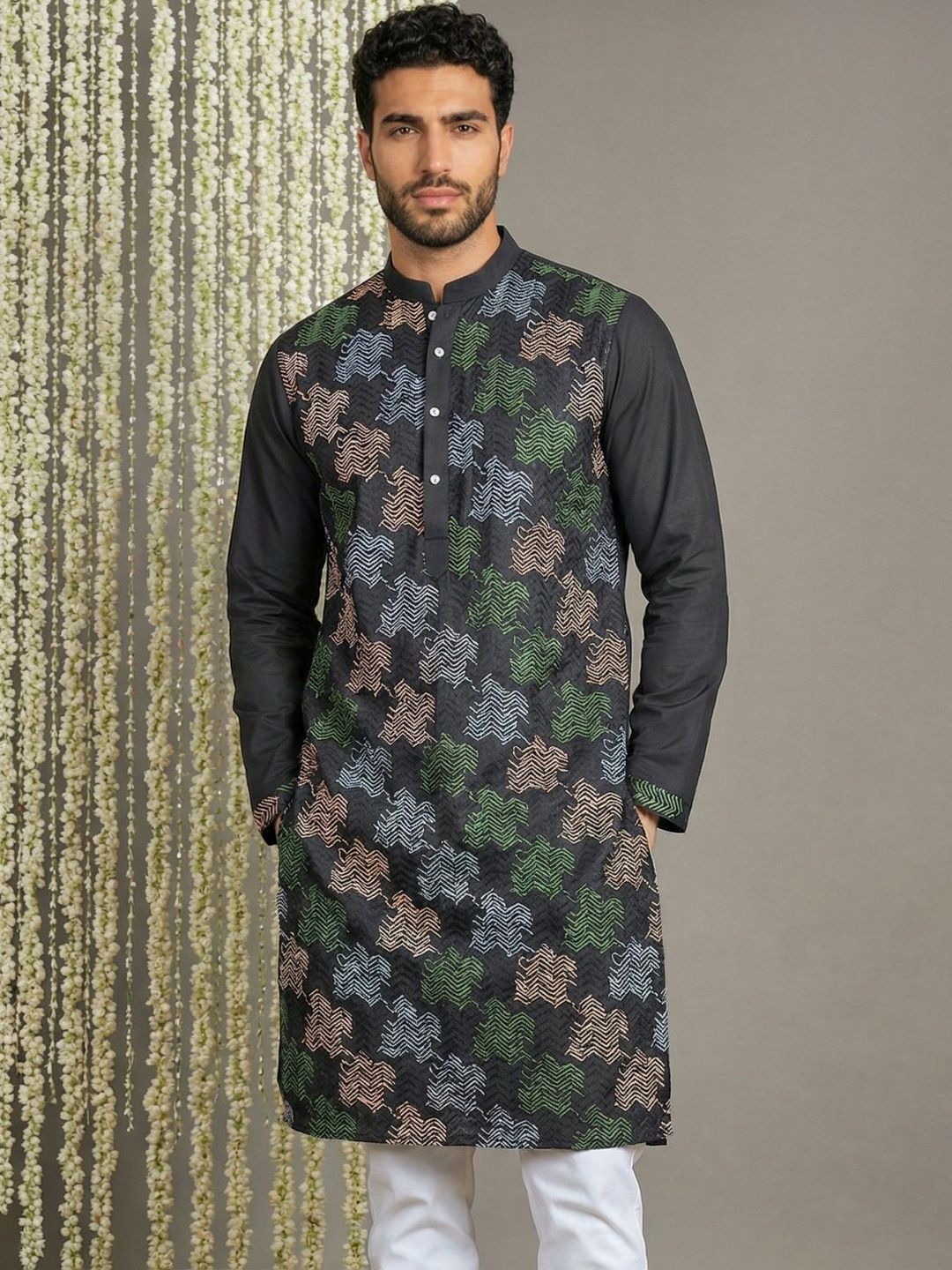 Anouk Mirage Men Geometric Embroidered Chikankari Kurta-picture-37