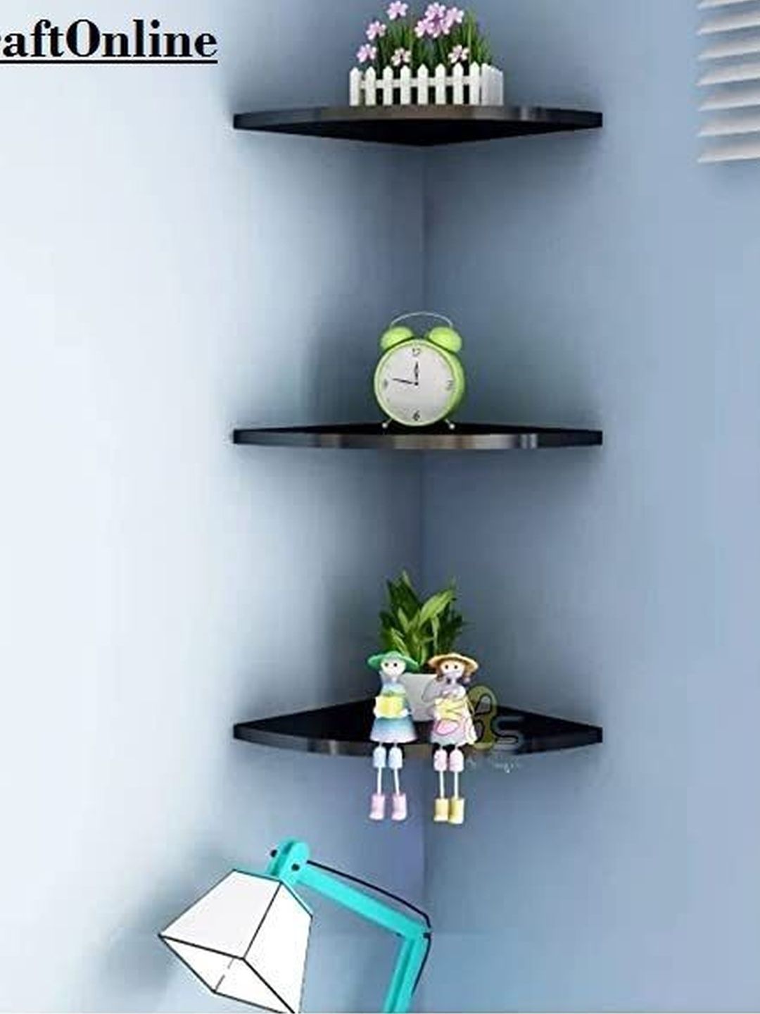 CraftOnline Black MDF Corner Wall Shelf-image-26
