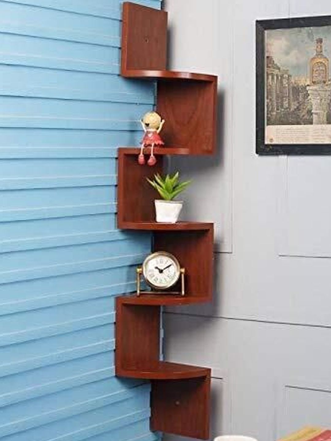 CraftOnline Brown MDF Corner Wall Shelf-image-20