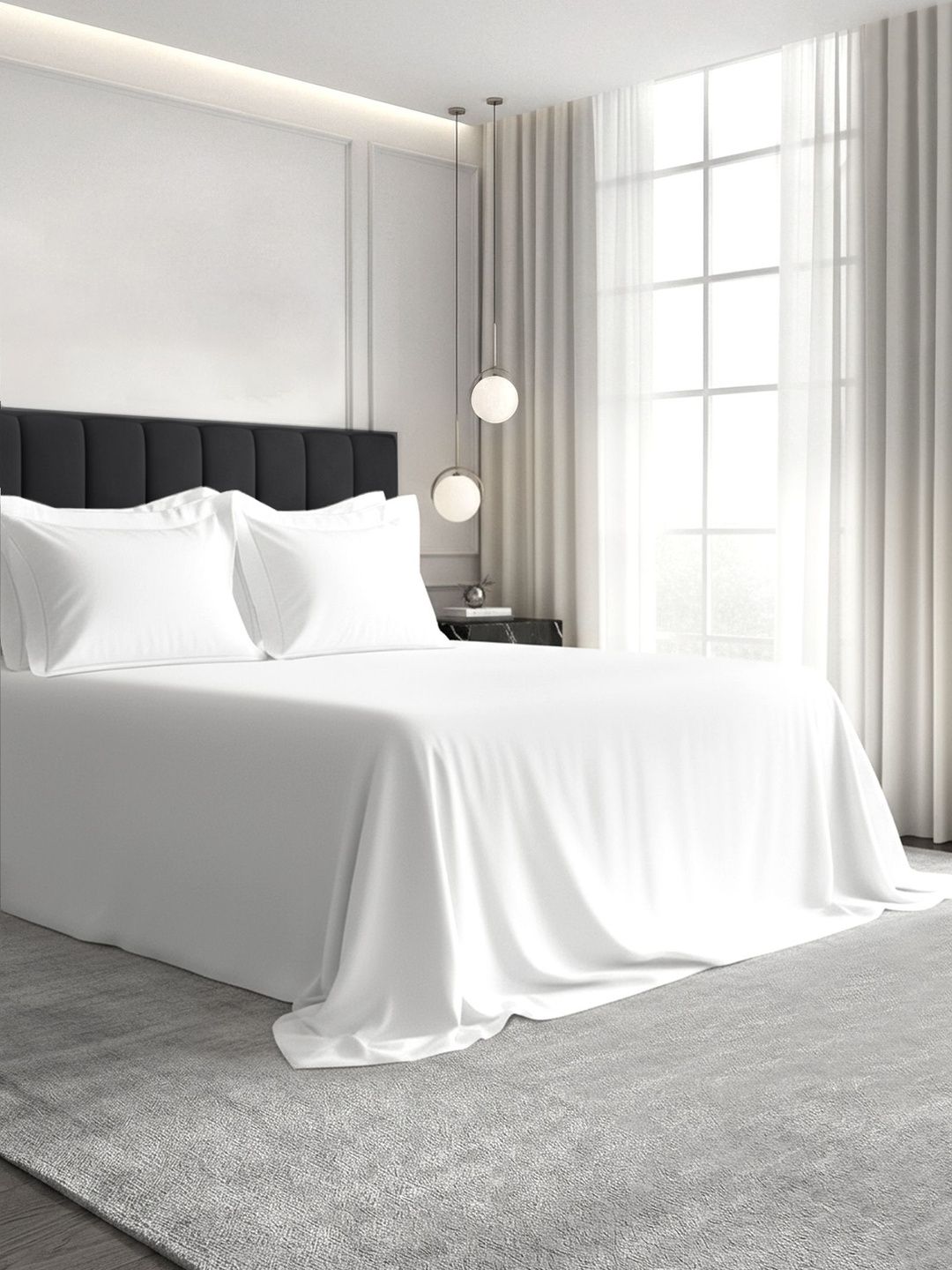 PIZUNA LINENS White 1000 TC King Bedsheet with 2 Pillow Covers-image-5
