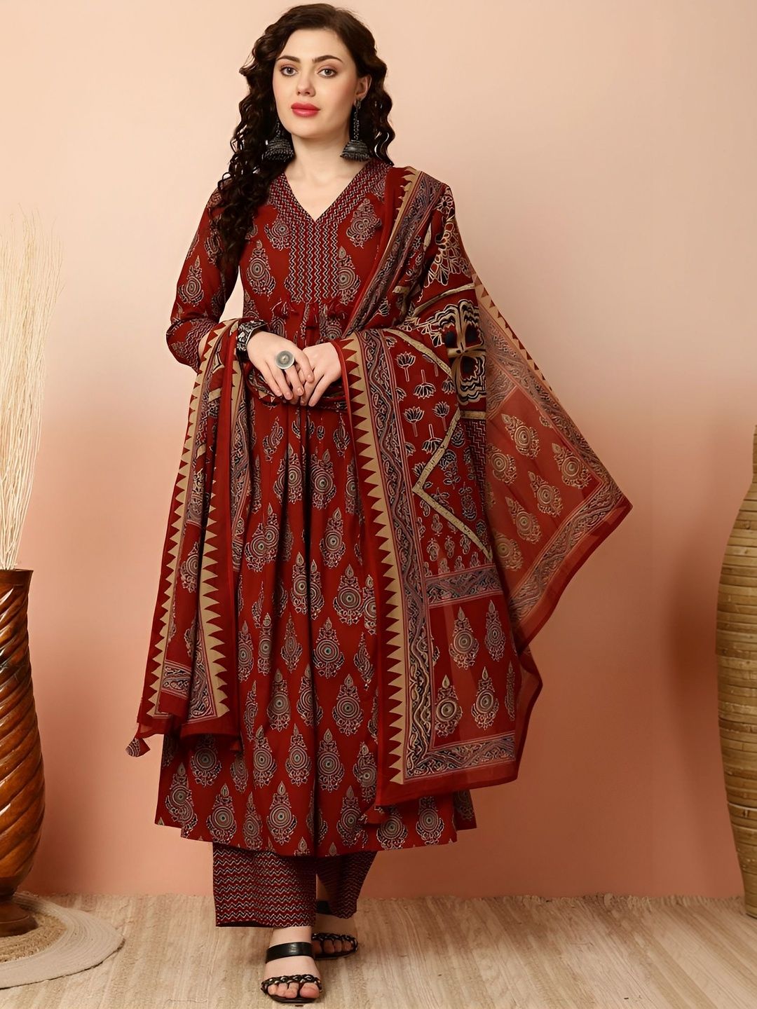 PinkLabel Women Ethnic Motifs Printed Empire Kurta with Palazzos & With Dupatta-image-18