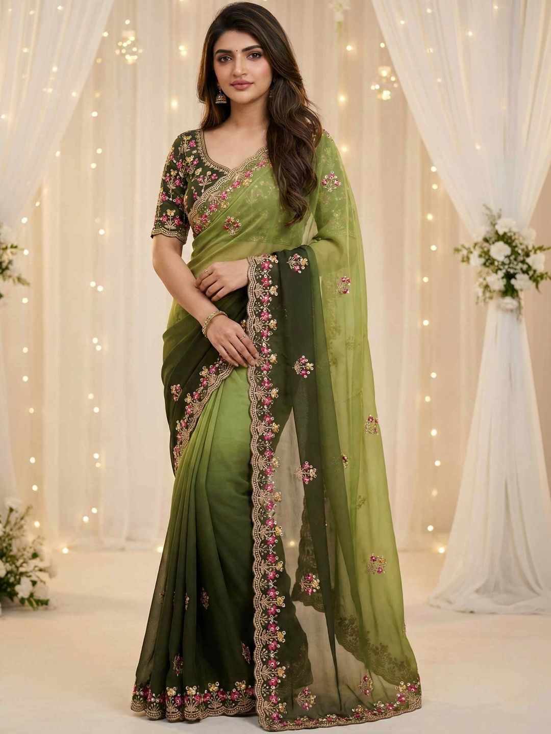 HERE&NOW Embellished Embroidered Pure Georgette Designer Saree-picture-51