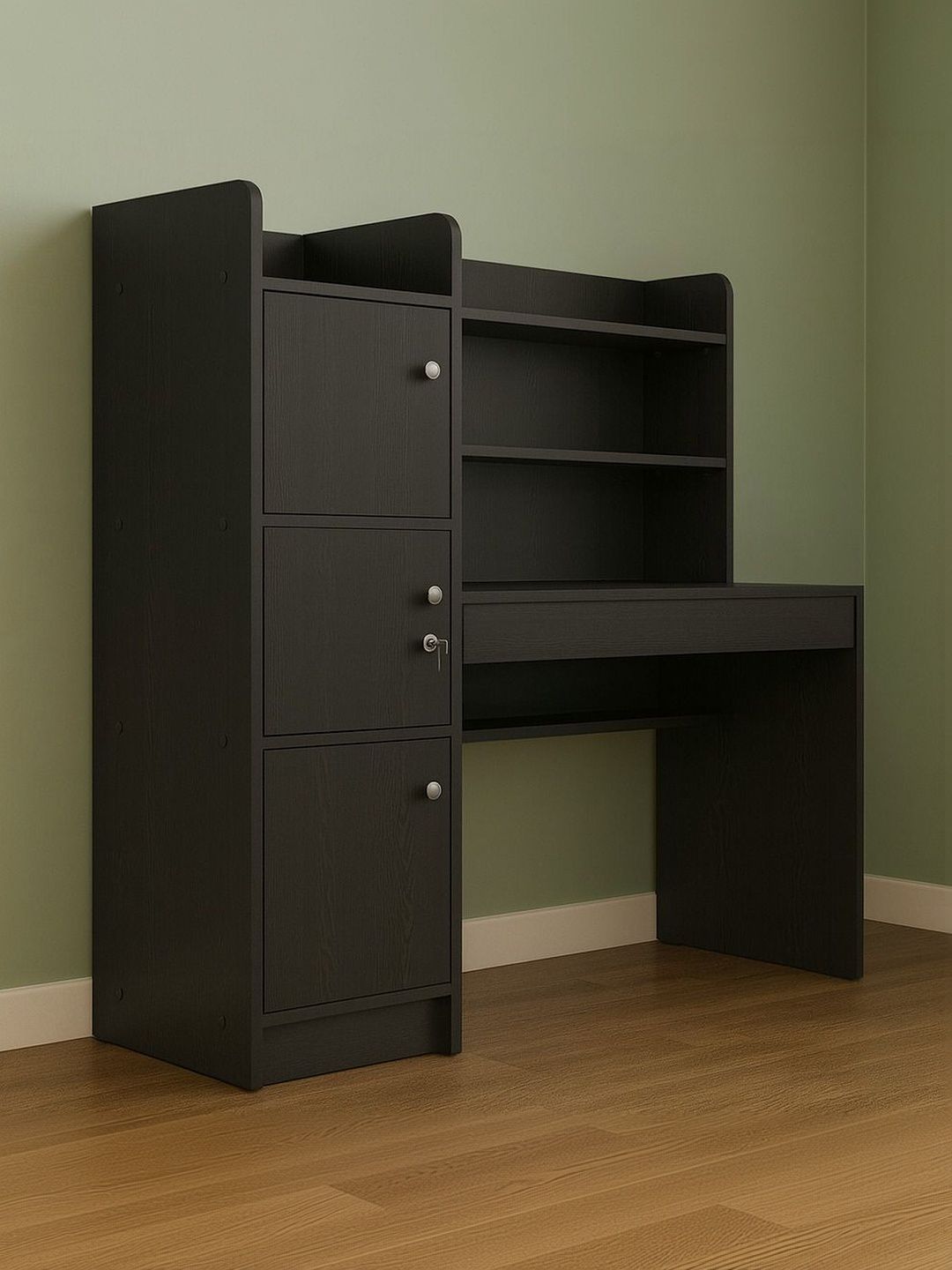 neuspace Black Engineered Wood Study Table With Storage