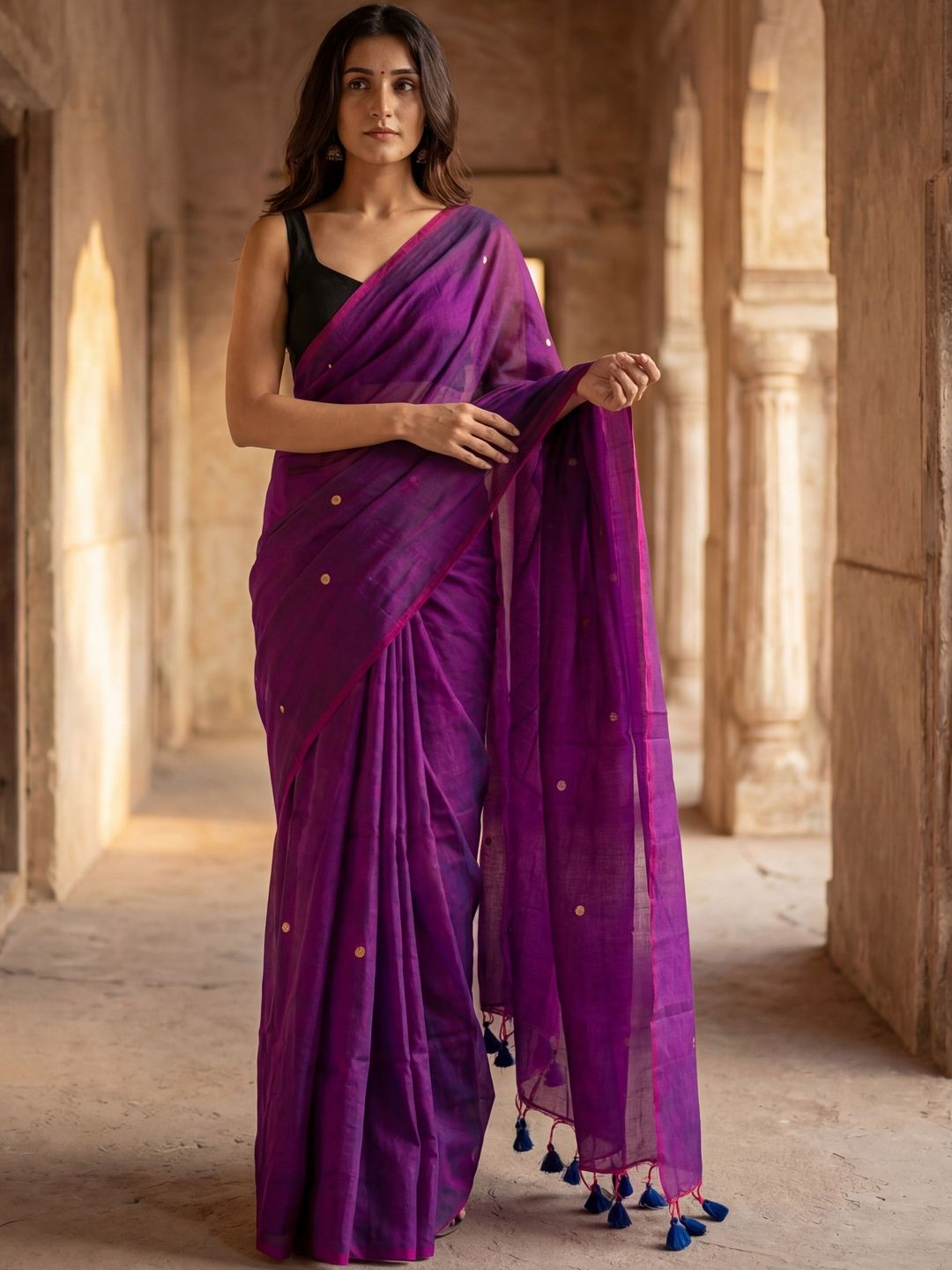 Anouk Zari Pure Cotton Khadi Saree-image-13